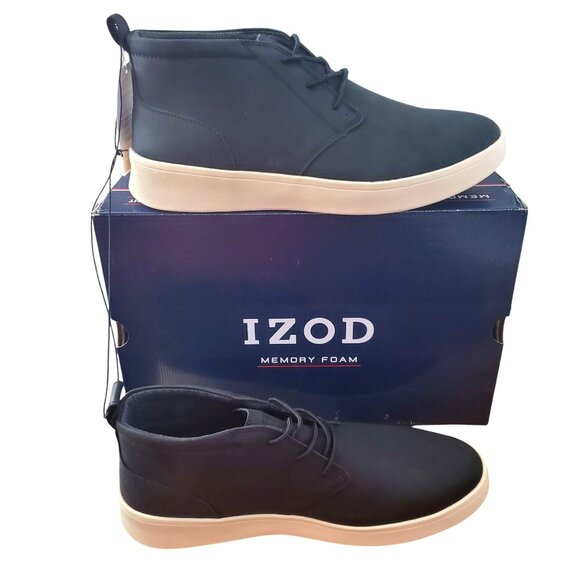Izod 11 Palmer Men\'s Chukka Boots Black Leather Round Toe Lace-up Shoes Sneaker